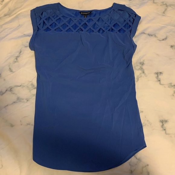 Express Blue Criss-Cross Tee Blouse - Picture 1 of 5